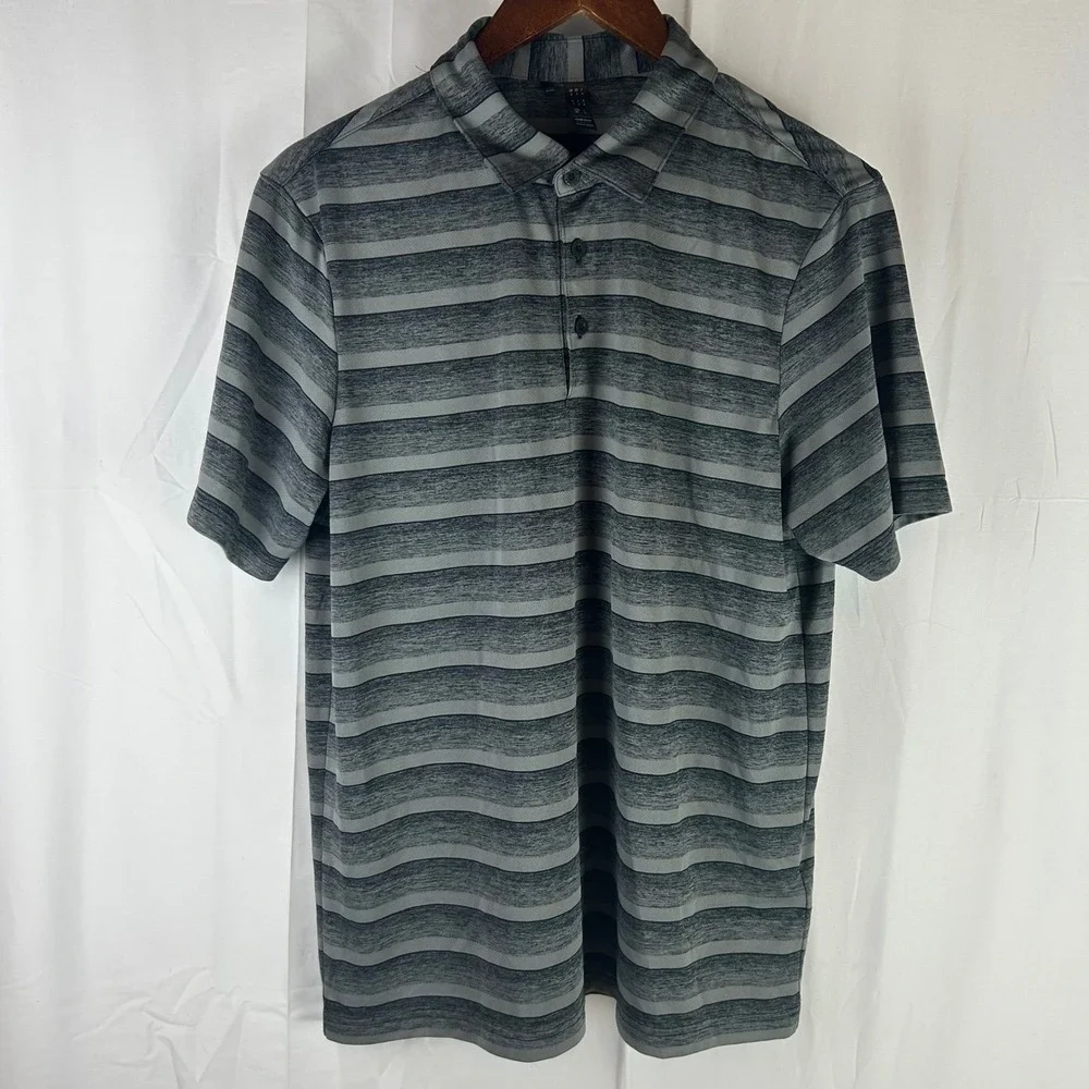 Adidas‎ Polo Shirt Mens Medium Grey Striped Athletic Golf Short Sleeve HR7981